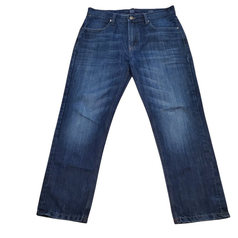 PD&C Mens Blue Jeans Slim Straight Distressed Dark Wash SZ 34